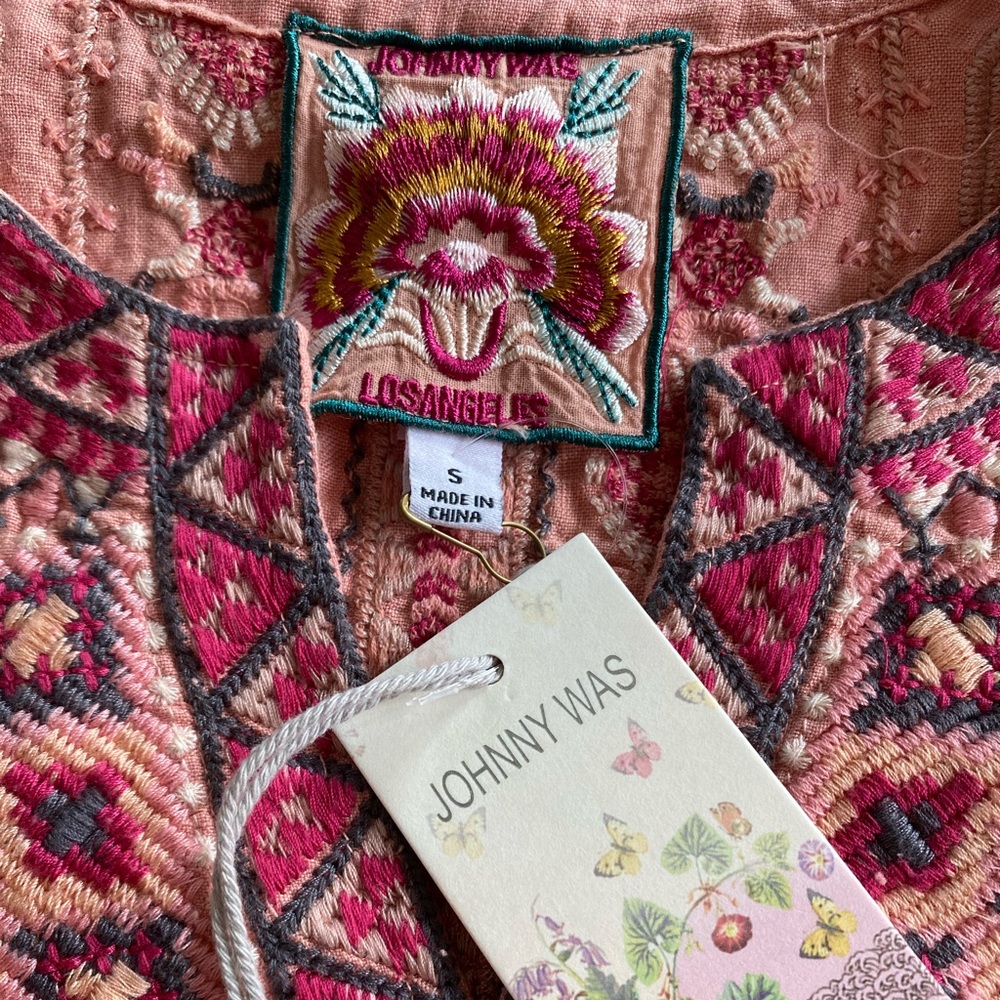 ⭐️NWT!⭐️Johnny Was Sabriya Boho Embroidered Peach Linen Drape Top Sz S $250 Rtl - Picture 4 of 15